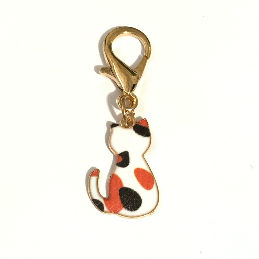 Cute Calico Cat Charm - White with Orange and Black Spots